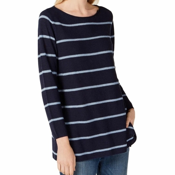 Eileen Fisher Sweaters - Eileen Fisher Women's Navy Striped Boat Neck Pullover Sweater Size XS wool blend